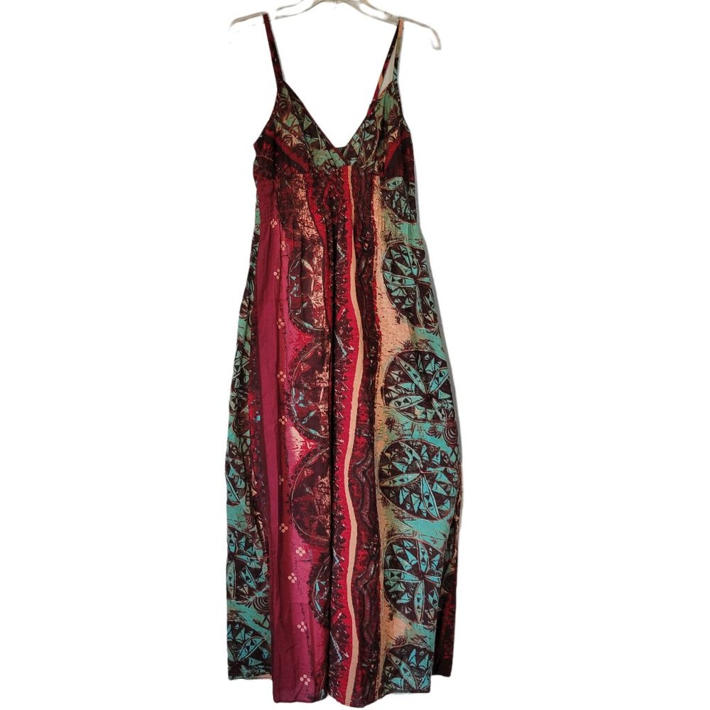 Peter Martin Bohemian Strappy Maxi Dress in Burgundy & Teal